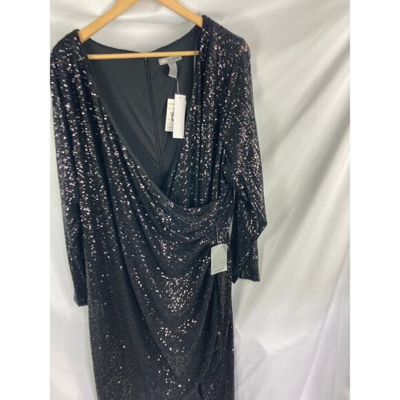 NWT Love by Design Frances Sequin Side Ruched Wrap Mini Dress Size 3X - Picture 4 of 7